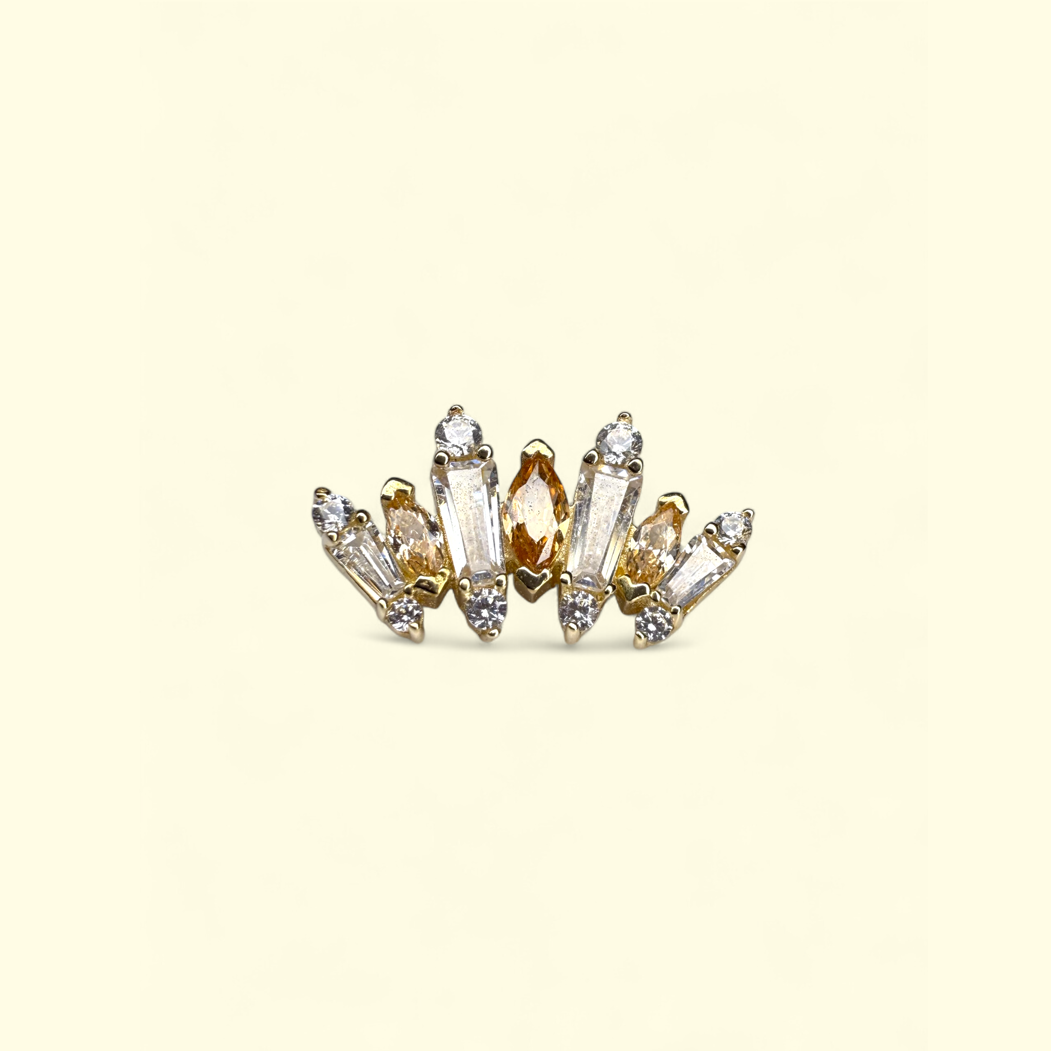 Terminale in oro giallo 14k con zirconi bianchi e champagne