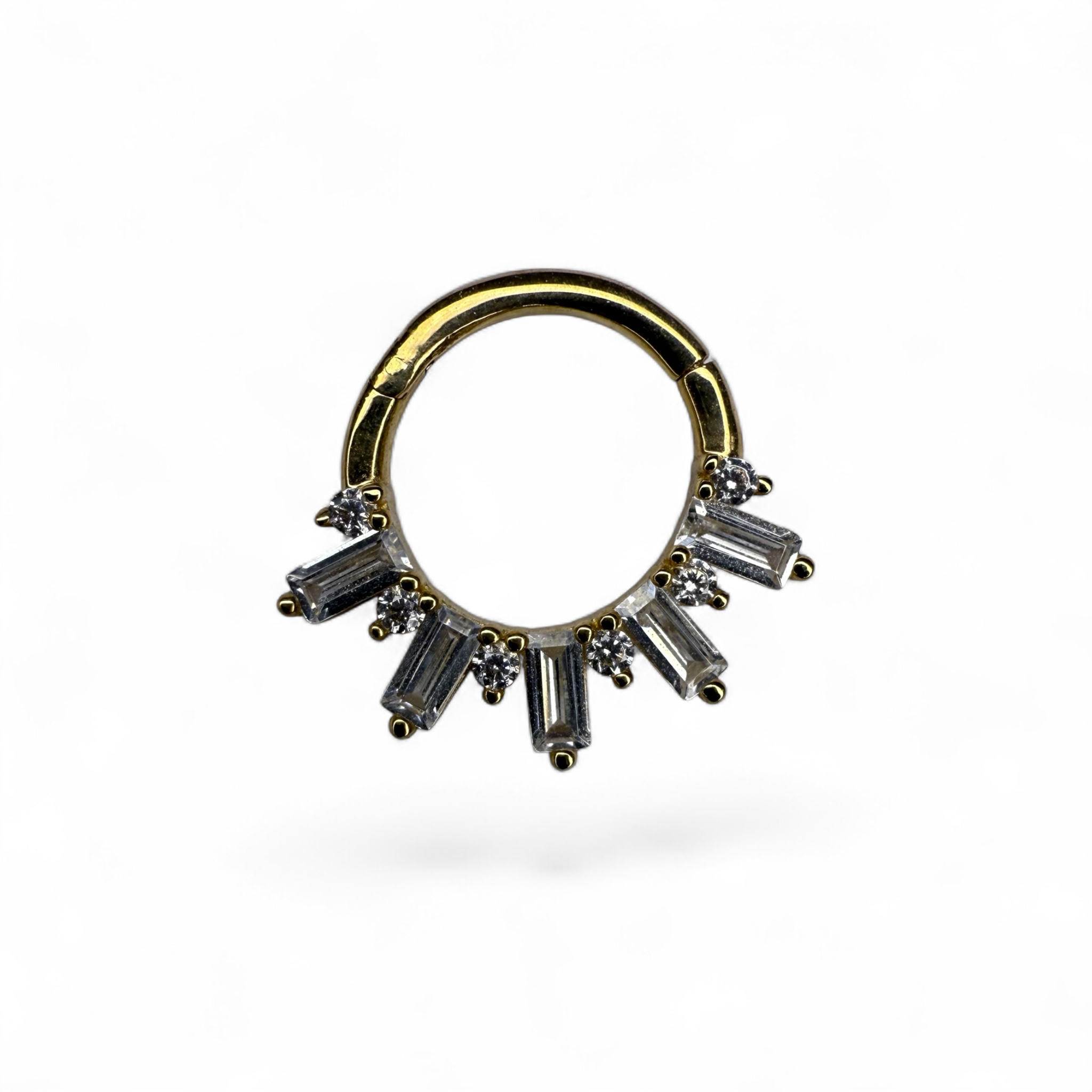 Clicker Oro 14K Baguette & Round Pavé Fan