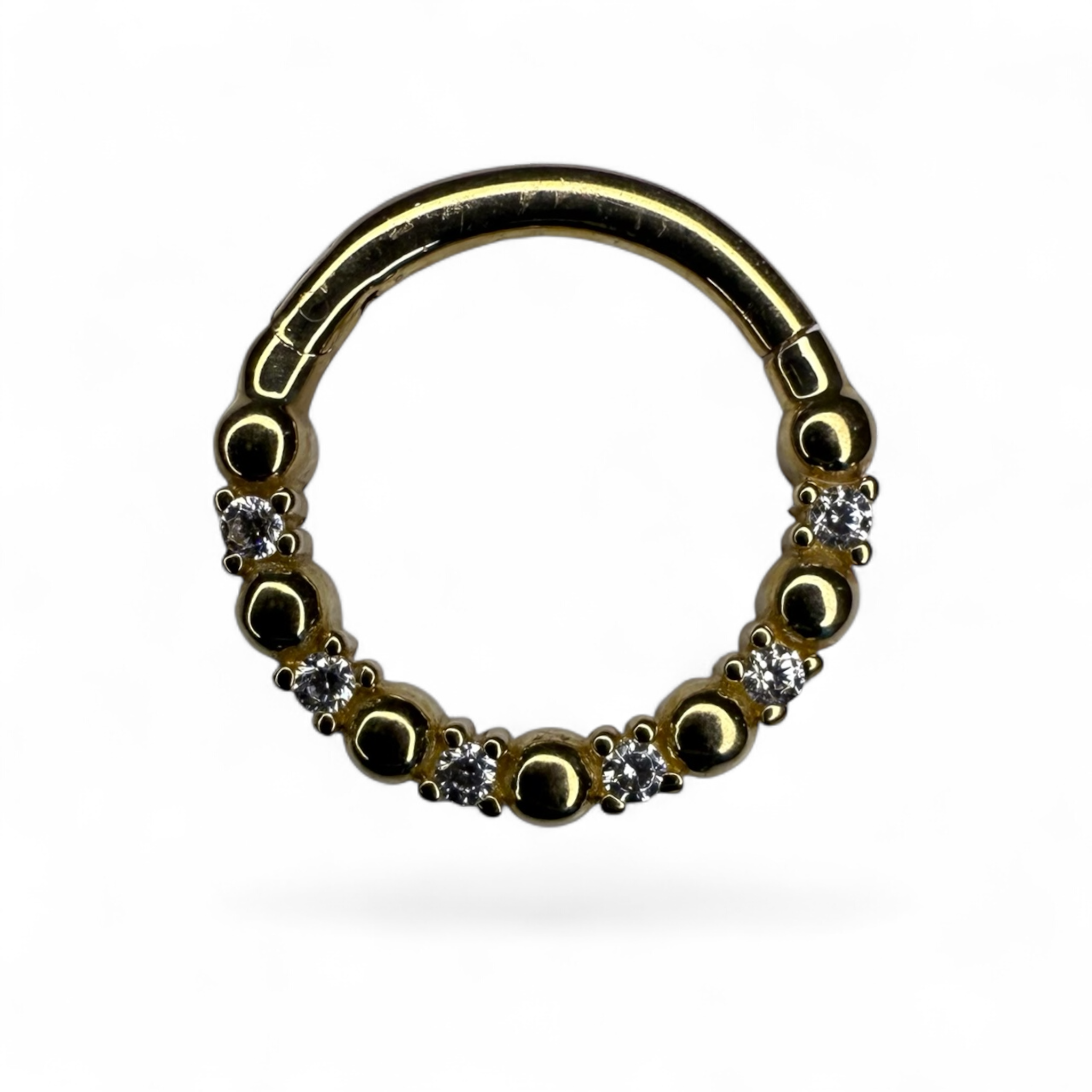 Clicker Oro 14K Beaded & Round Pavé