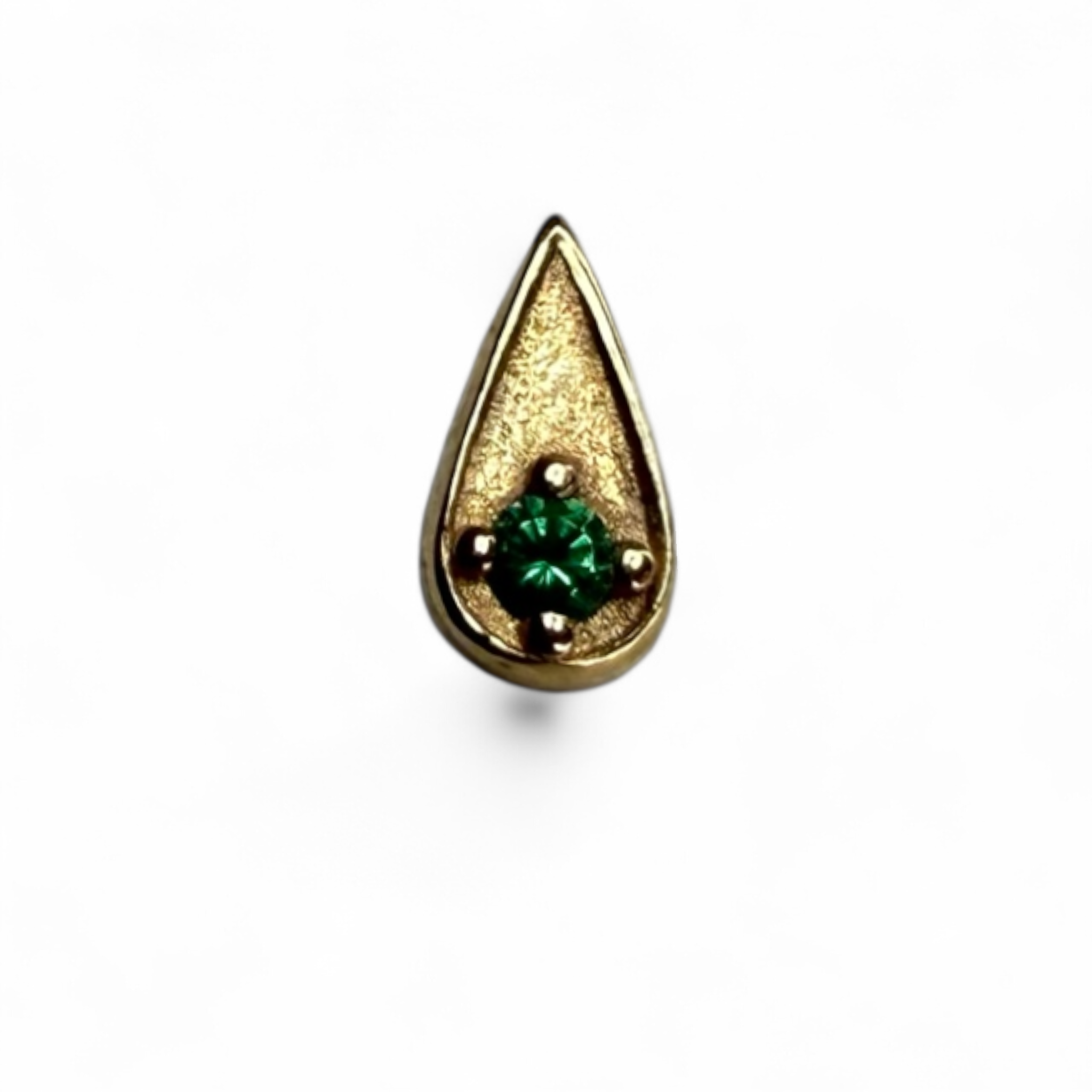 Terminale in Oro 14K con Zircone Verde – Goccia Textured