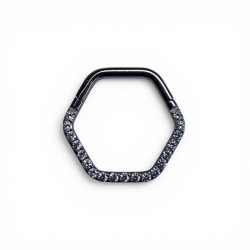 Clicker esagonale in titanio con zirconi pavé – Kaelis