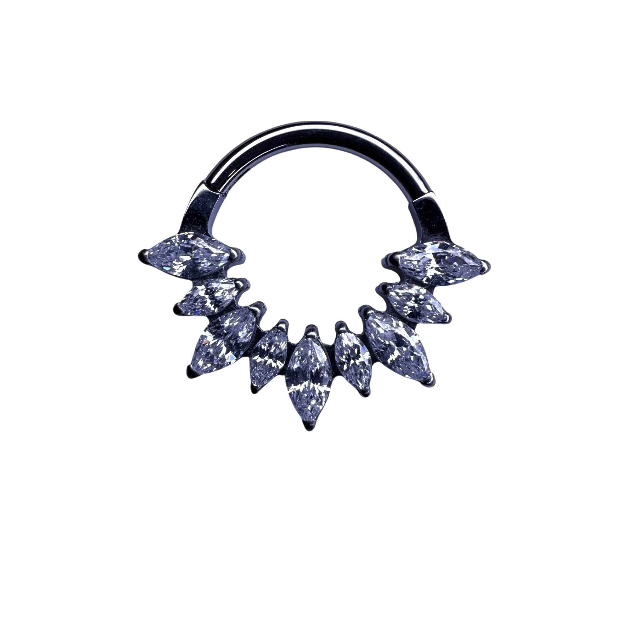 Clicker in titanio con zirconi marquise a ventaglio alternati – Azenya