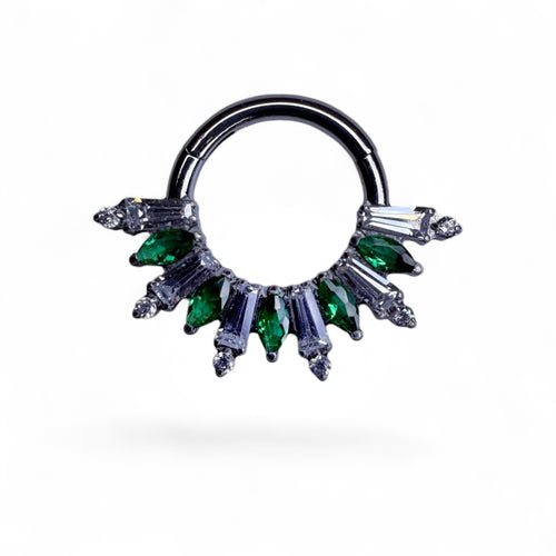 Clicker in titanio con zirconi baguette e marquise a ventaglio – Elara