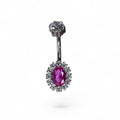 Piercing ombelico in titanio con pietra ovale rosa e contorno luminoso
