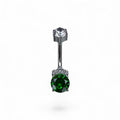 Piercing ombelico in titanio con pietra verde rotonda e dettagli luminosi