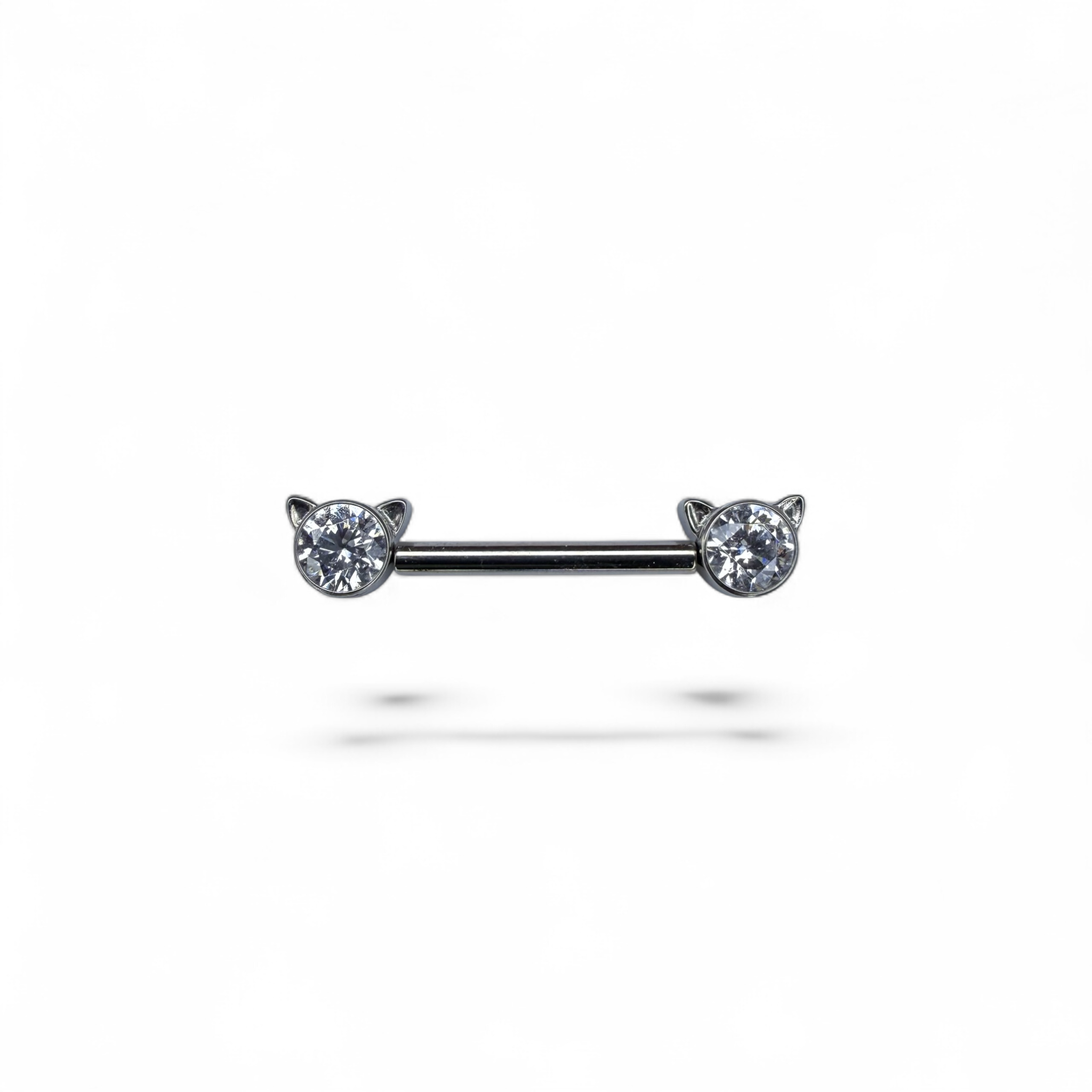 Barretta titanio nipple gatto zirconi bianchi push pin